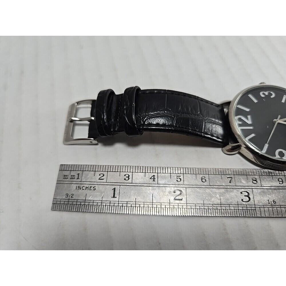 Womens Nine West Silver Tone Gray Watch Black Leather 40mm NW/1559 New Battery - Picture 8 of 10